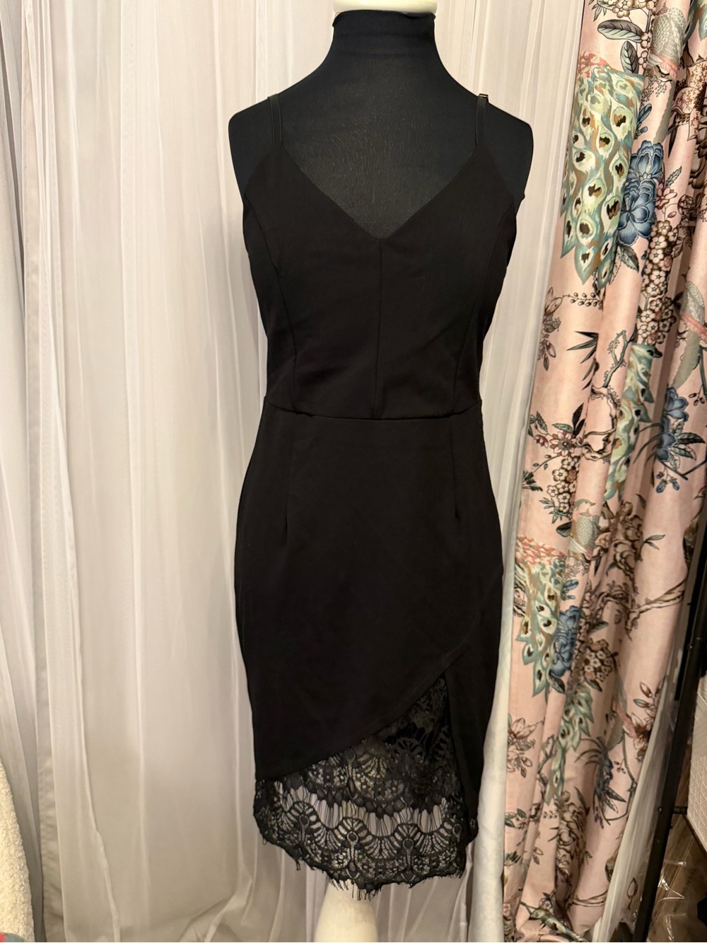 Haute Monde Black Lace-Hem Midi Slip Dress